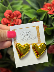 Gold Metallic Heart Earrings