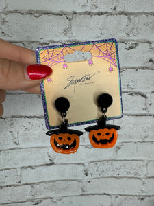 Acrylic Pumpkin Witch Earrings