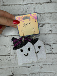 Large Witch Ghost Glitter Earrings