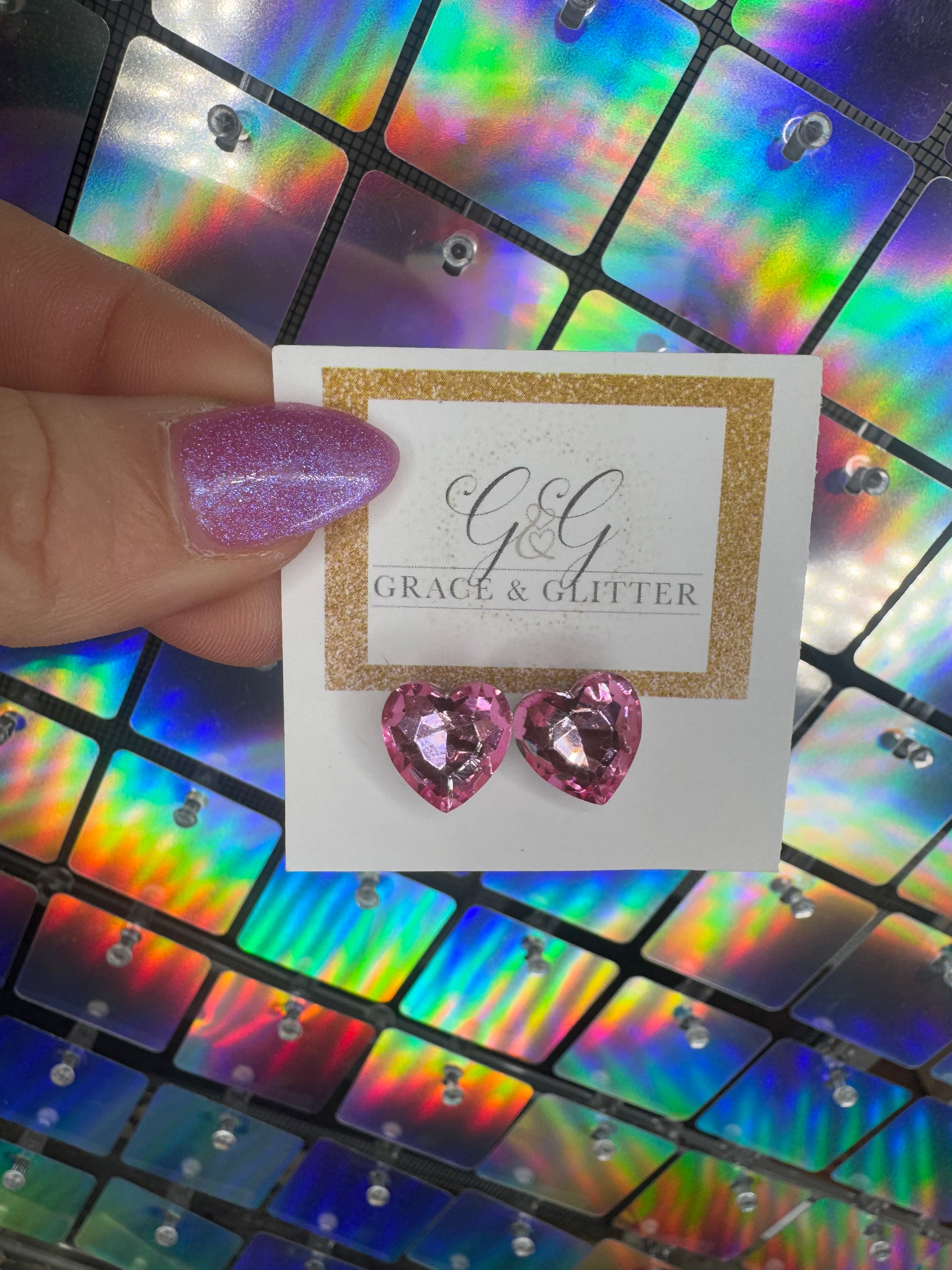 Pink Crystal Heart Earrings