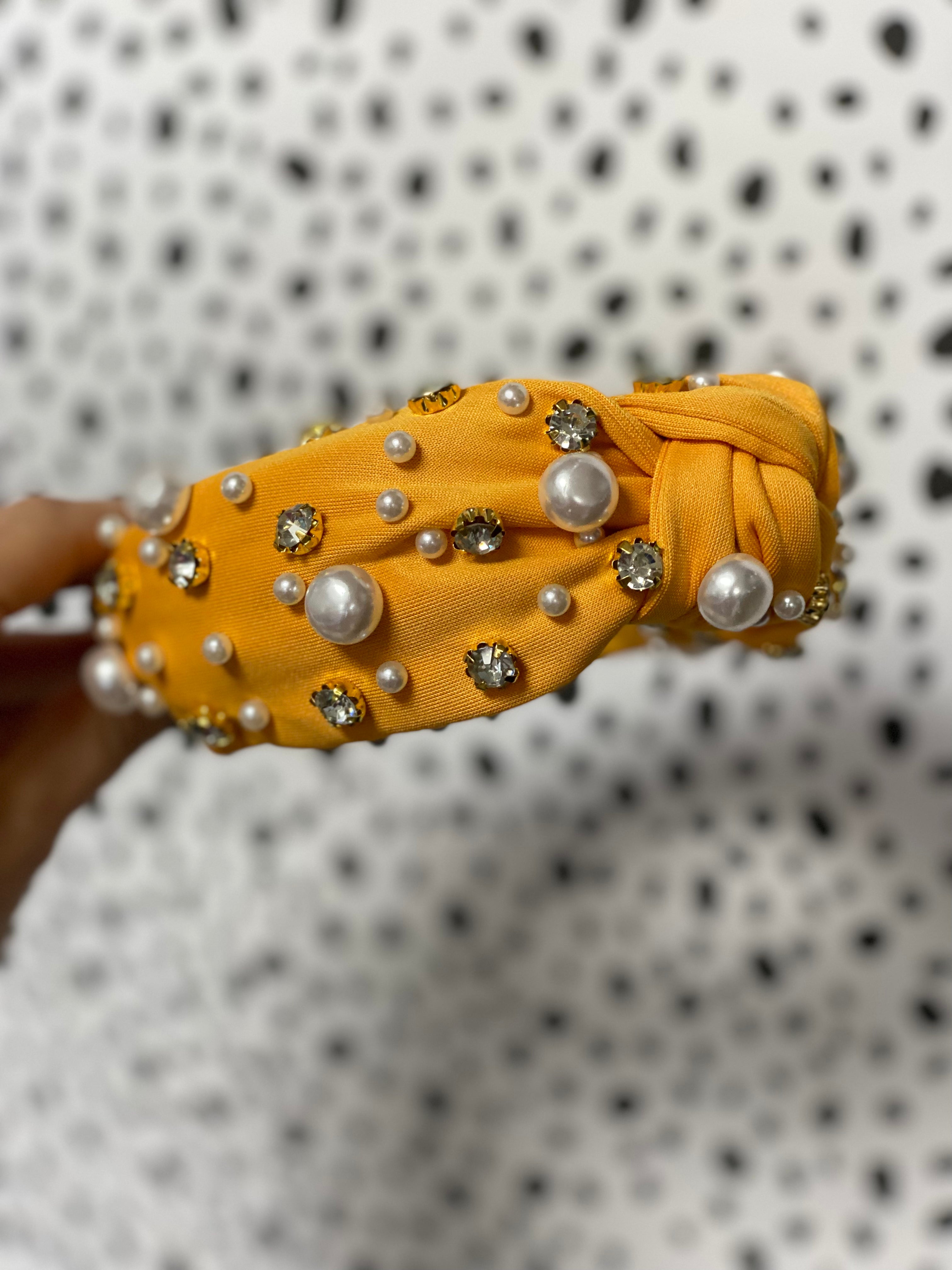 Mustard Pearl and Gemstone Headband