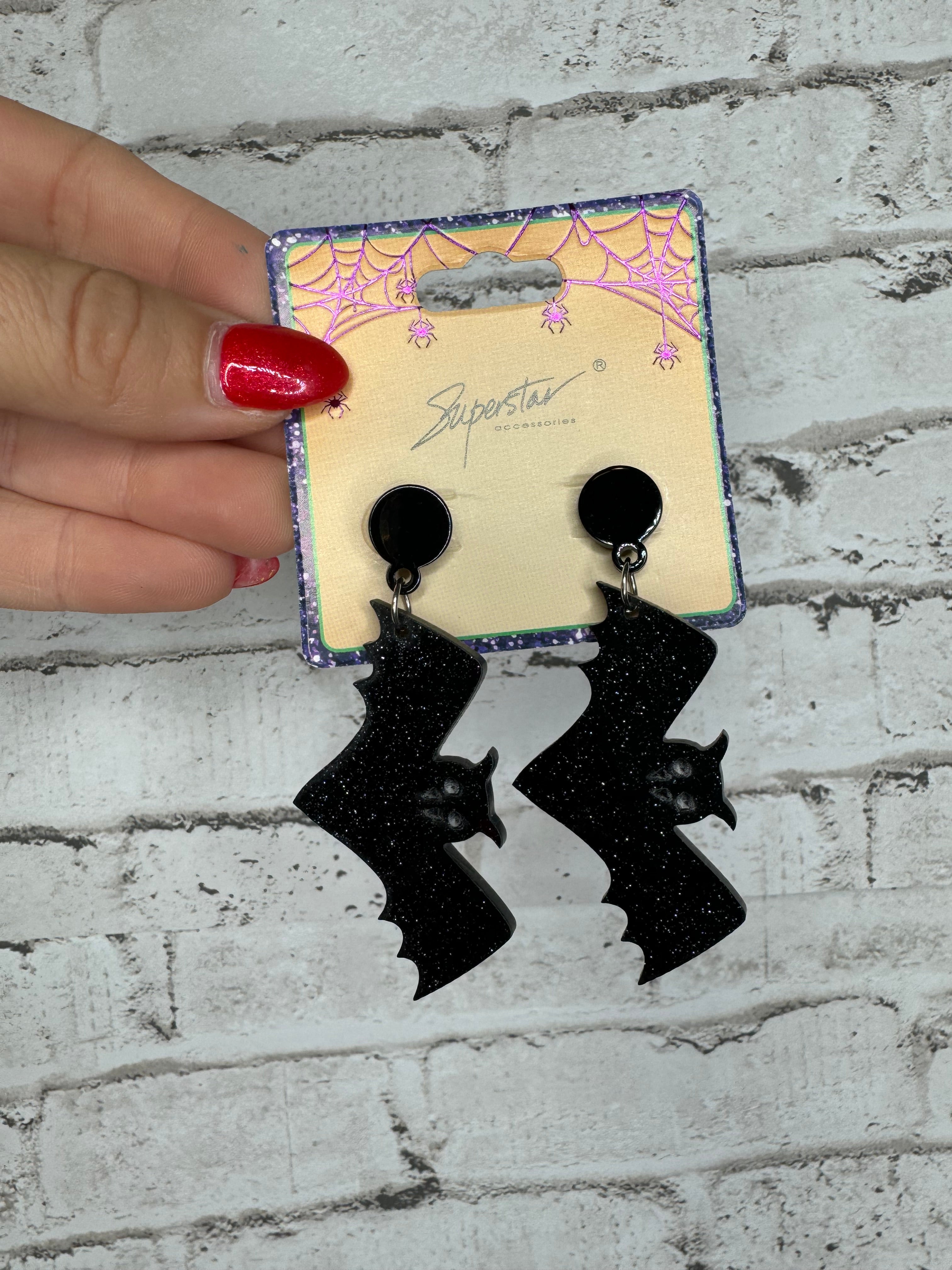 Acrylic Glitter Hanging Bat Earrings