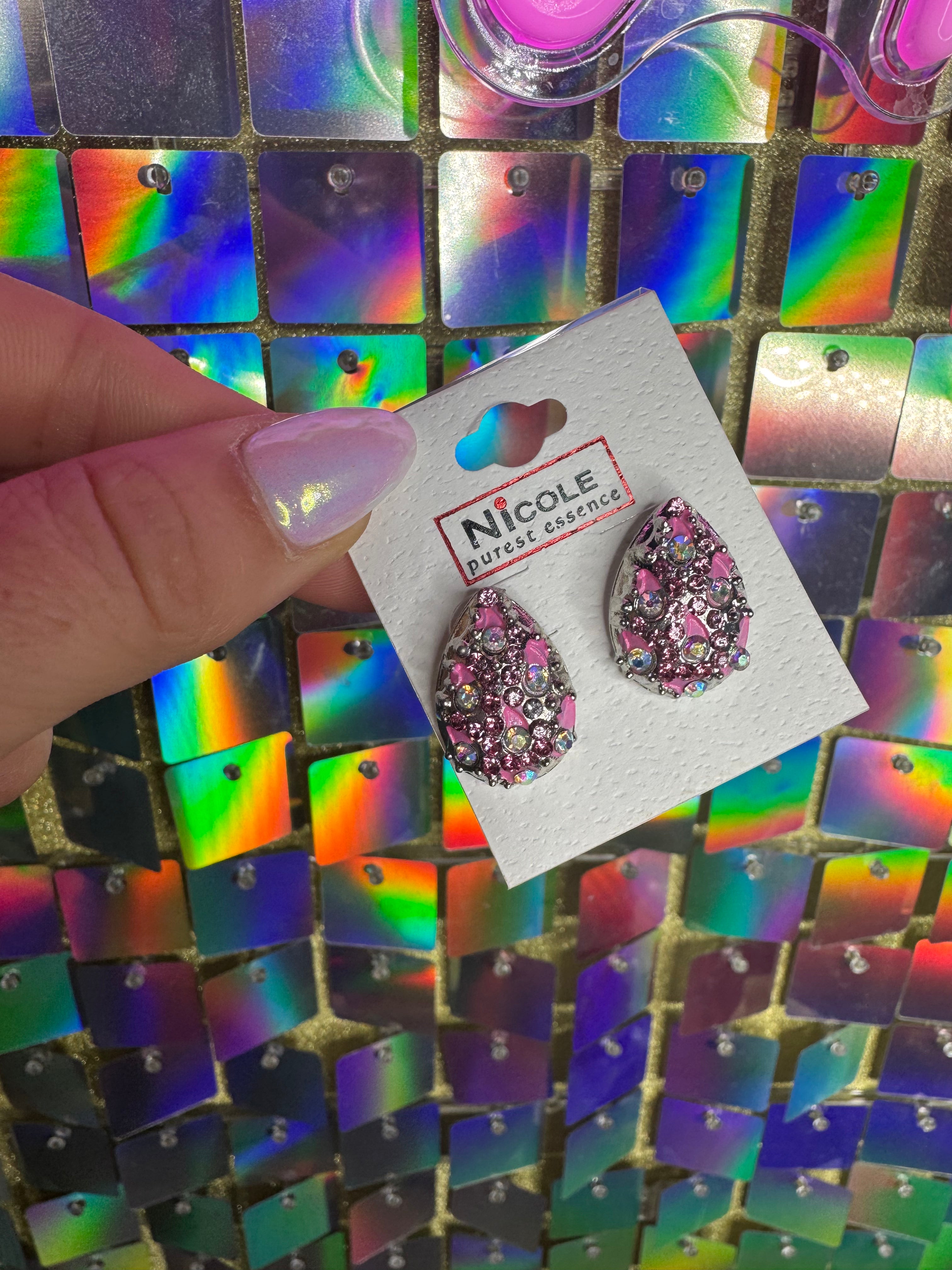 Pink Gem Teardrop Earrings