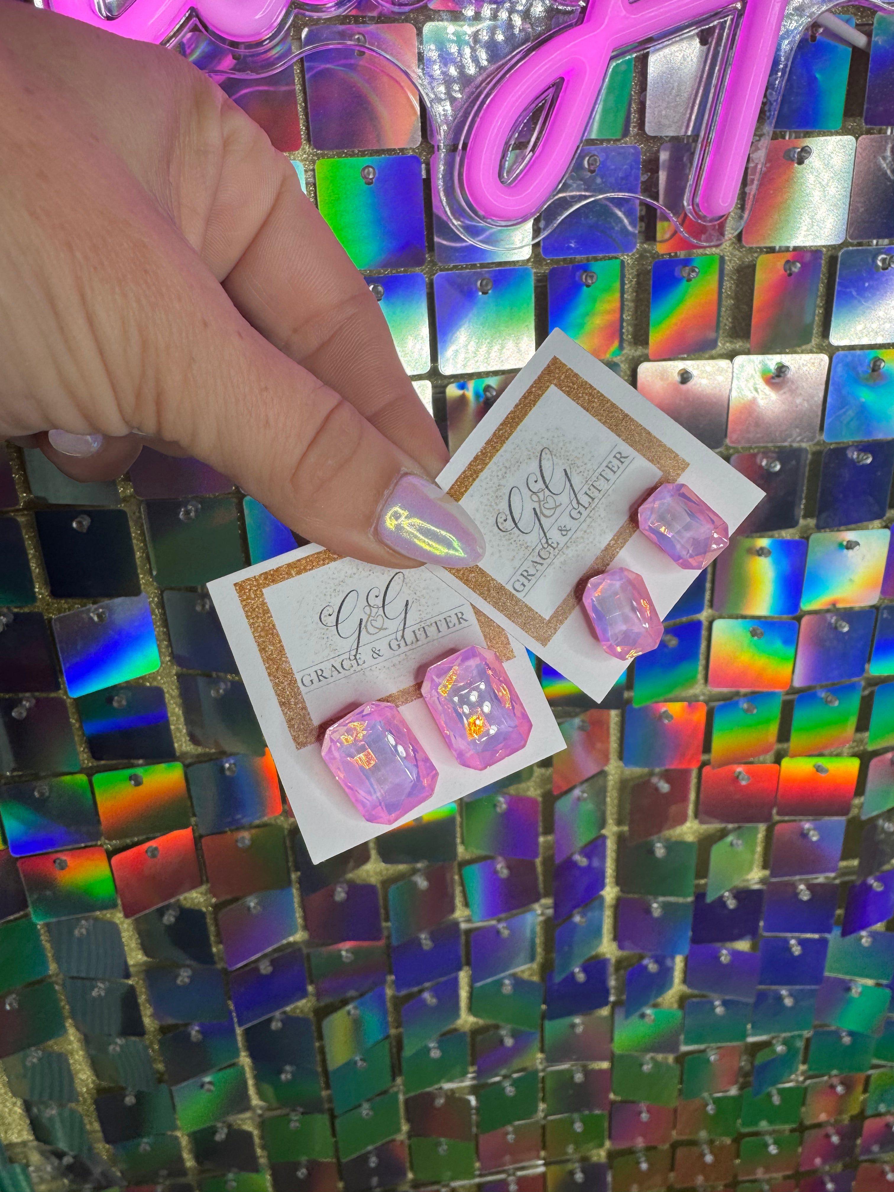 SMALL Gem Obsessed Earrings-Pink