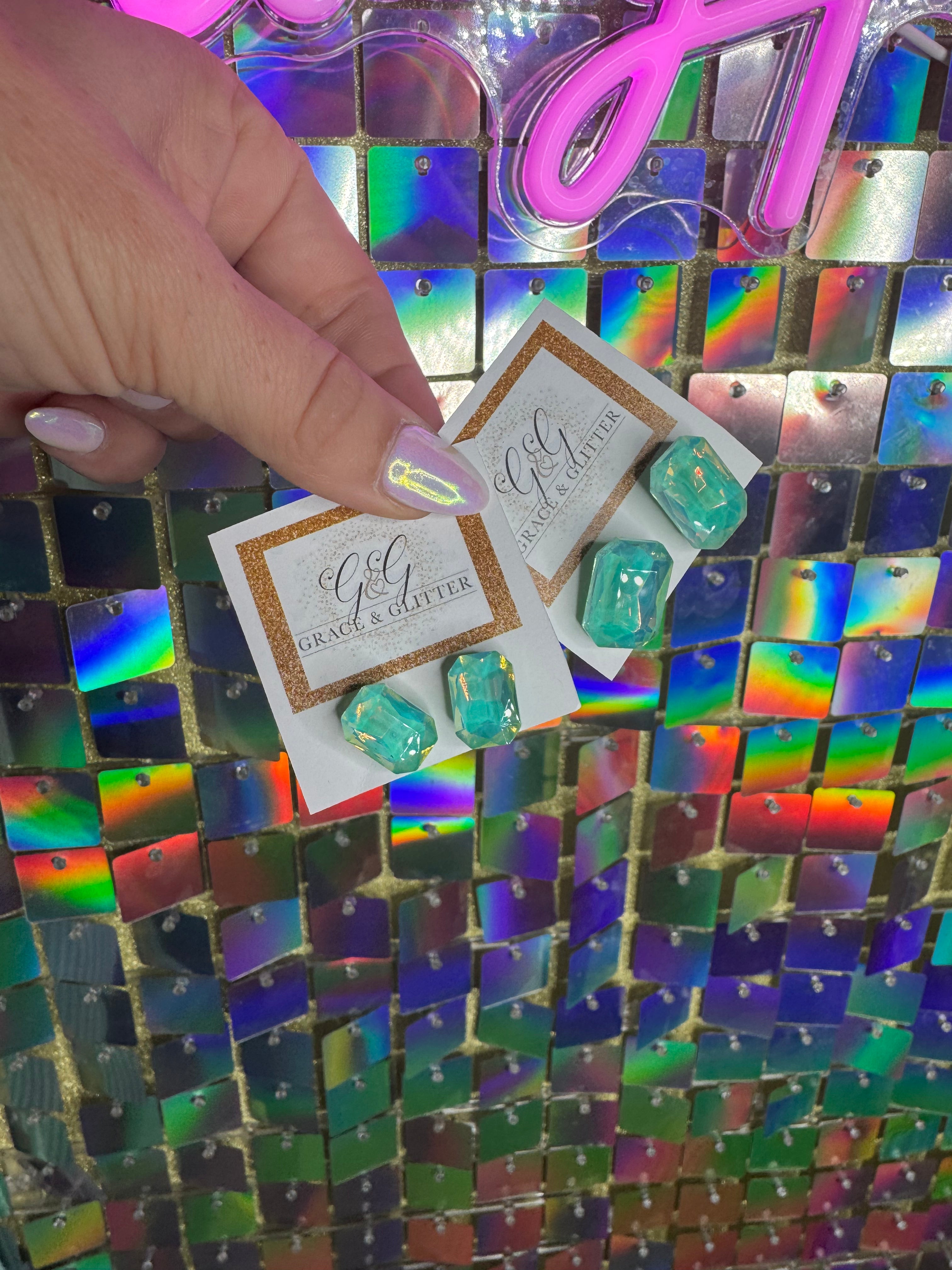 LARGE Gem Obsessed Earrings-Mint