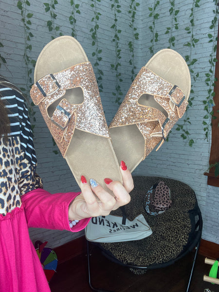 Rose gold glitter online sandals