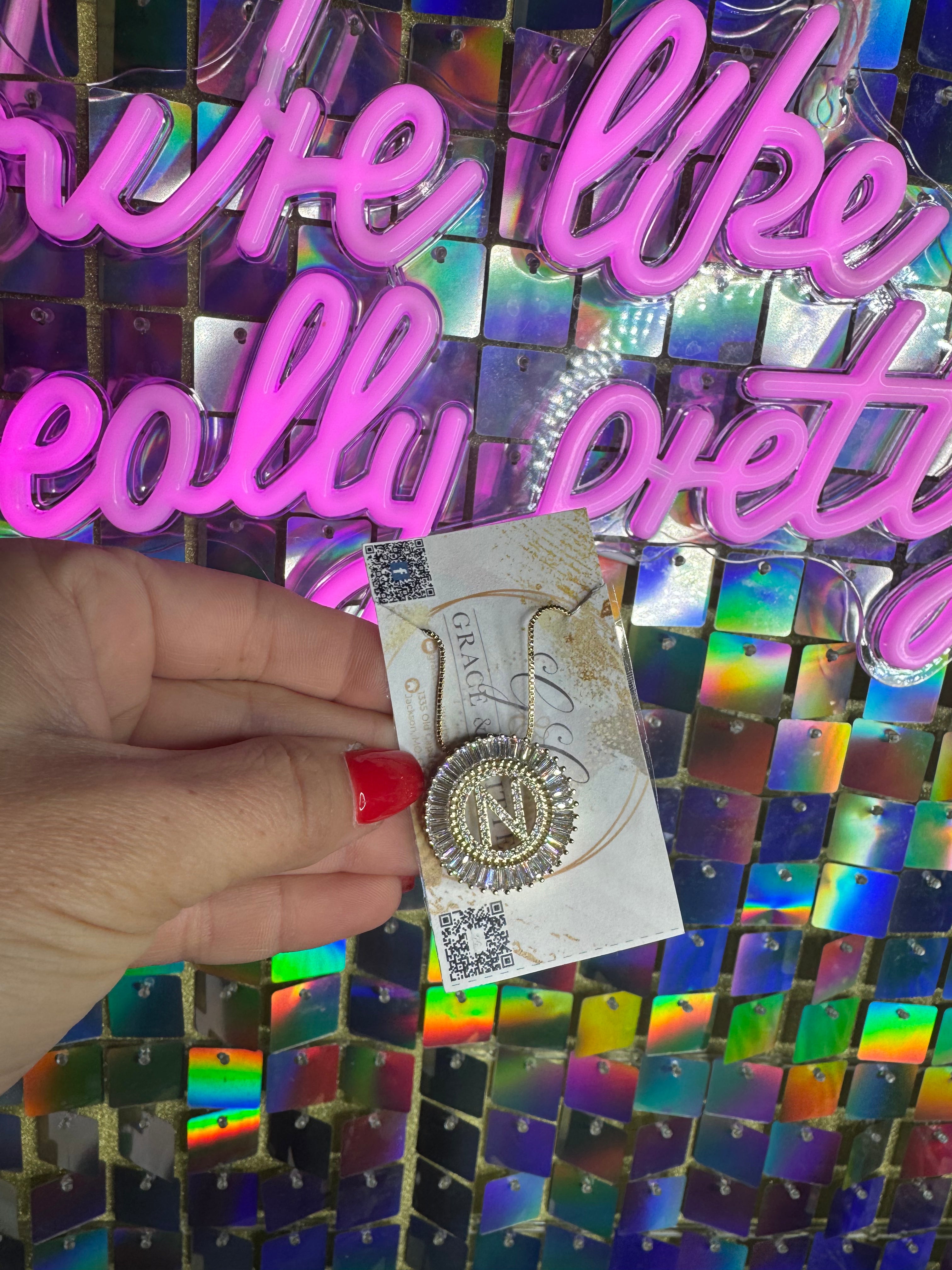 Letter N initial necklace