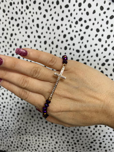 Purple Bead Cross Bracelet