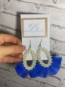 Blue Pearl Fringe Earrings