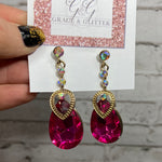 Load image into Gallery viewer, Large Crystal pink Drop Earrings
