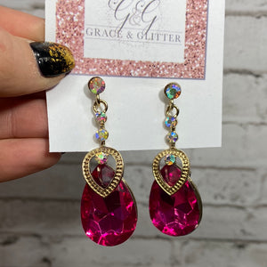 Large Crystal pink Drop Earrings