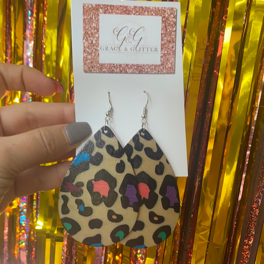 Multi-Lightweight Leopard Wood Earrings