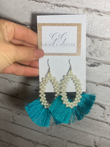 Teal Pearl Fringe Earrings