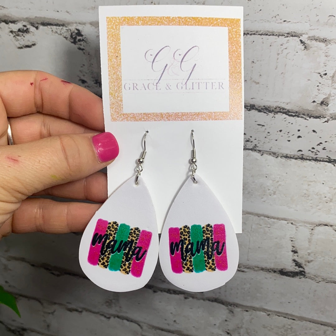 Striped Mama Leather Earrings