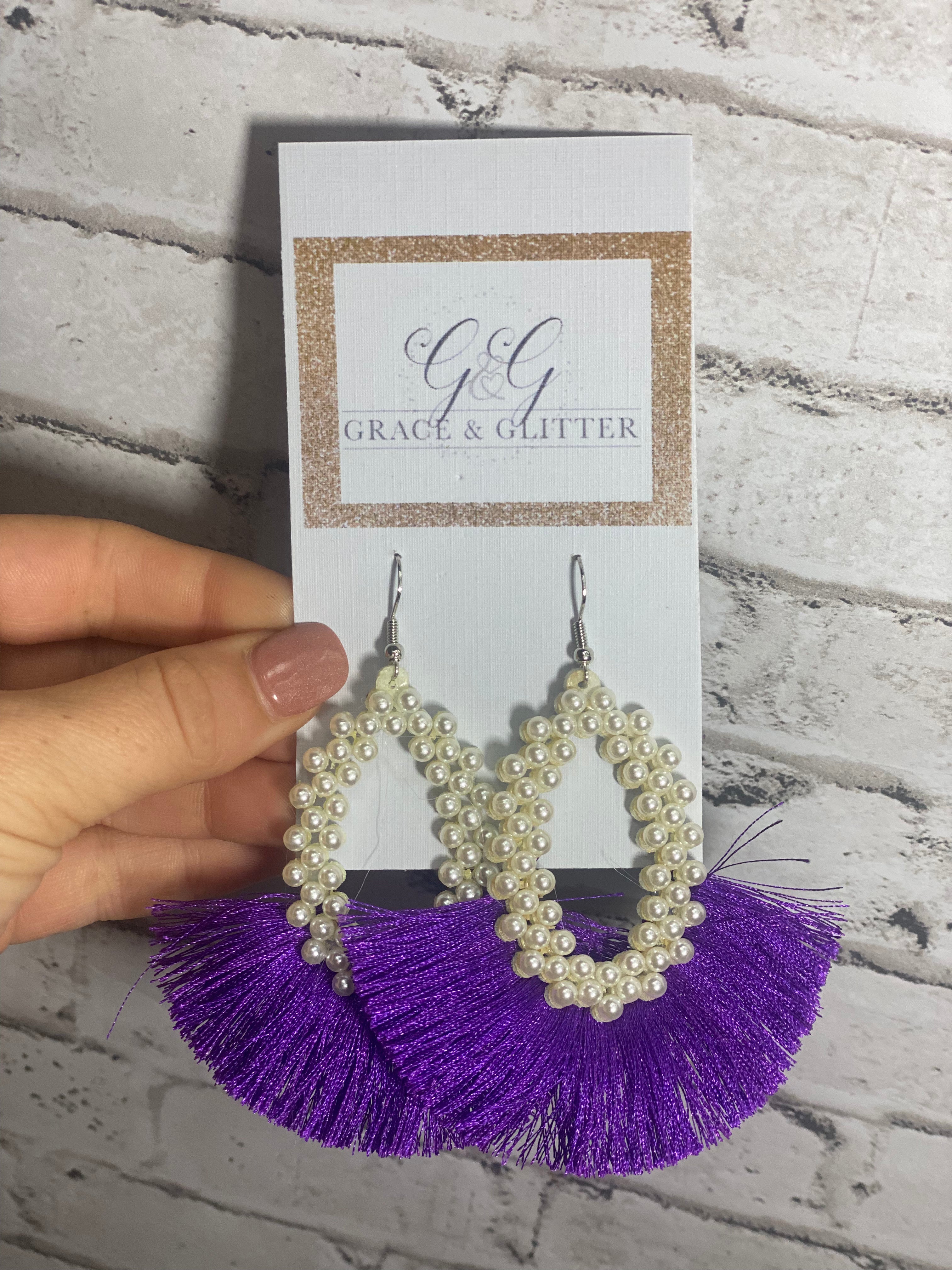 Purple Pearl Fringe Earrings