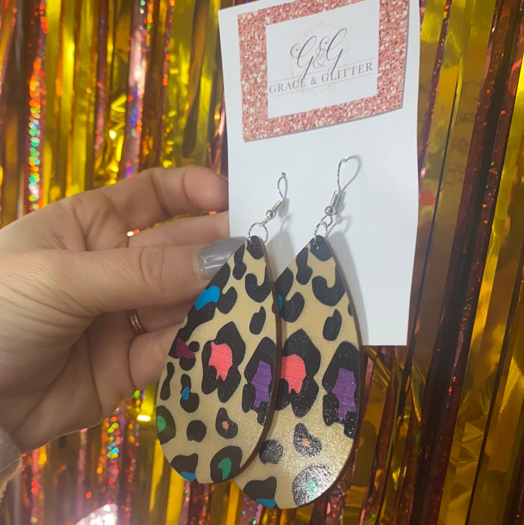 Multi-Lightweight Leopard Wood Earrings