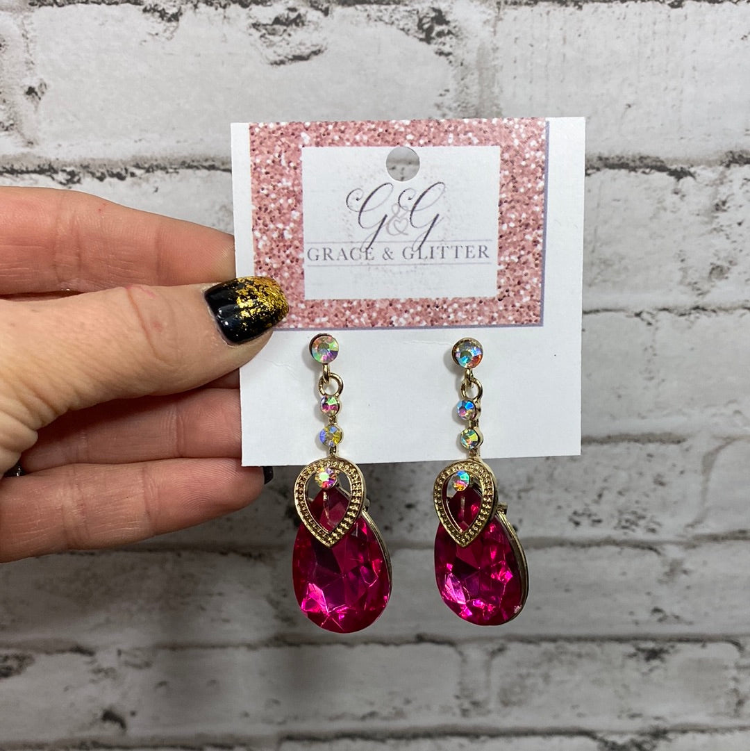 Large Crystal pink Drop Earrings