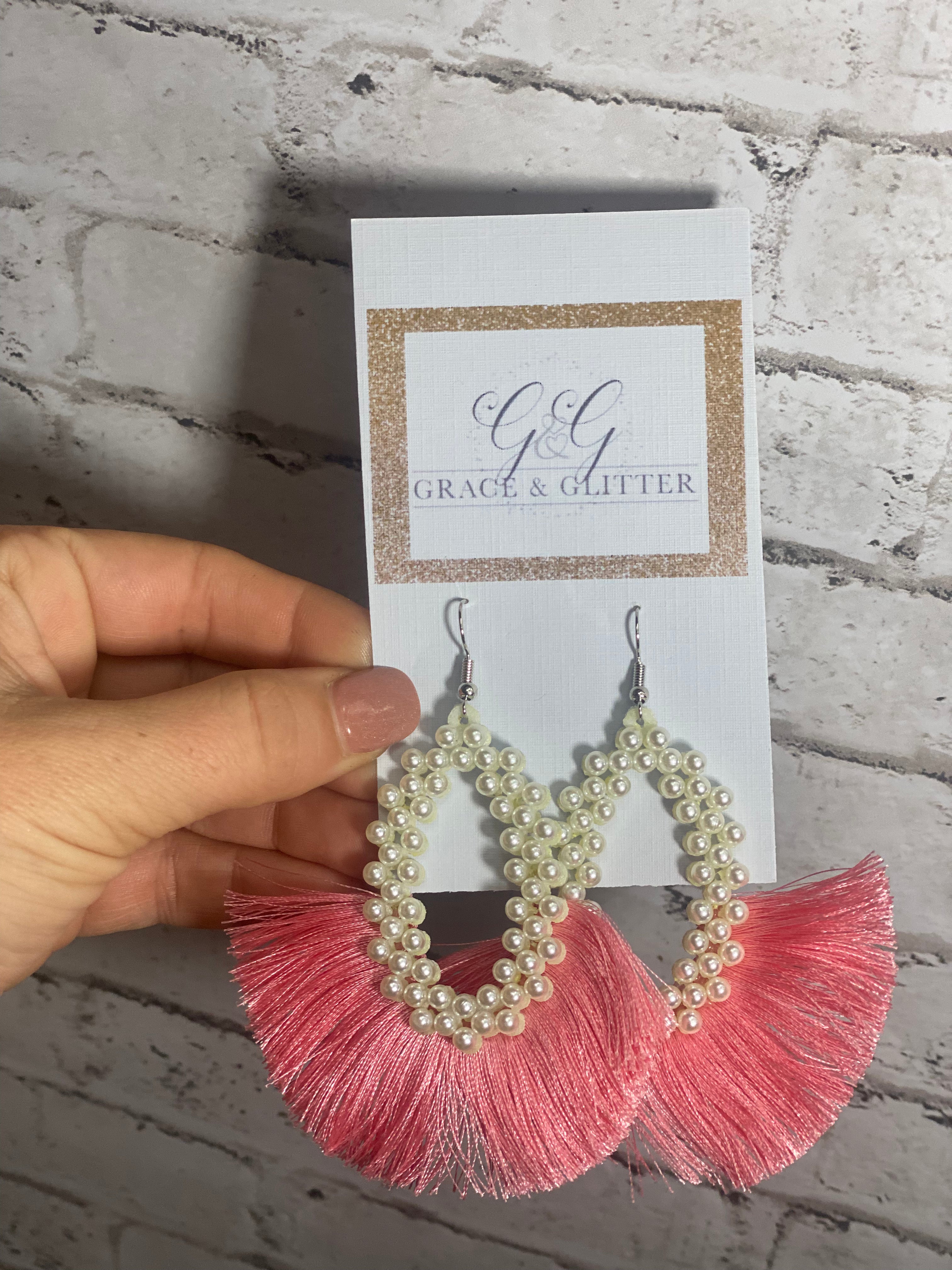 Pink Pearl Fringe Earrings