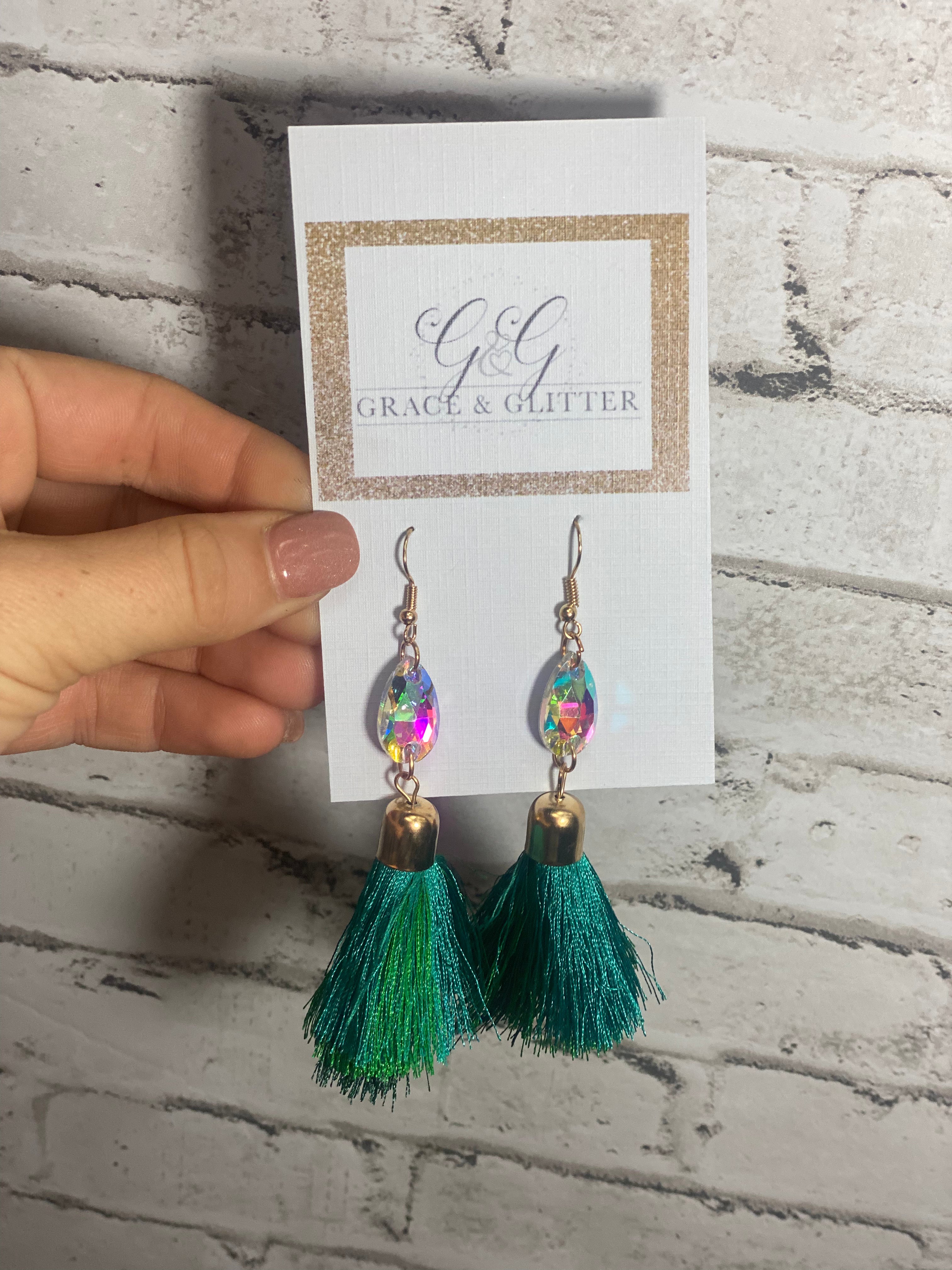 Green Fancy Tassel Earrings