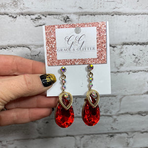 Large Crystal Red Drop Earrings